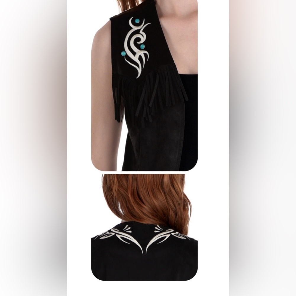 AMSCAN COWGIRL VEST Adult Black Faux Suede with Fringe size S  NWT - Picture 8 of 11